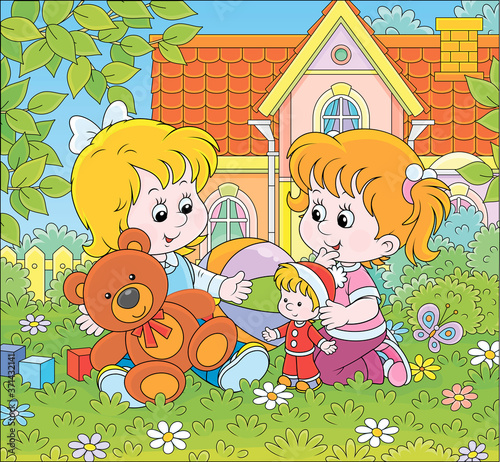 Cute little girls playing w...