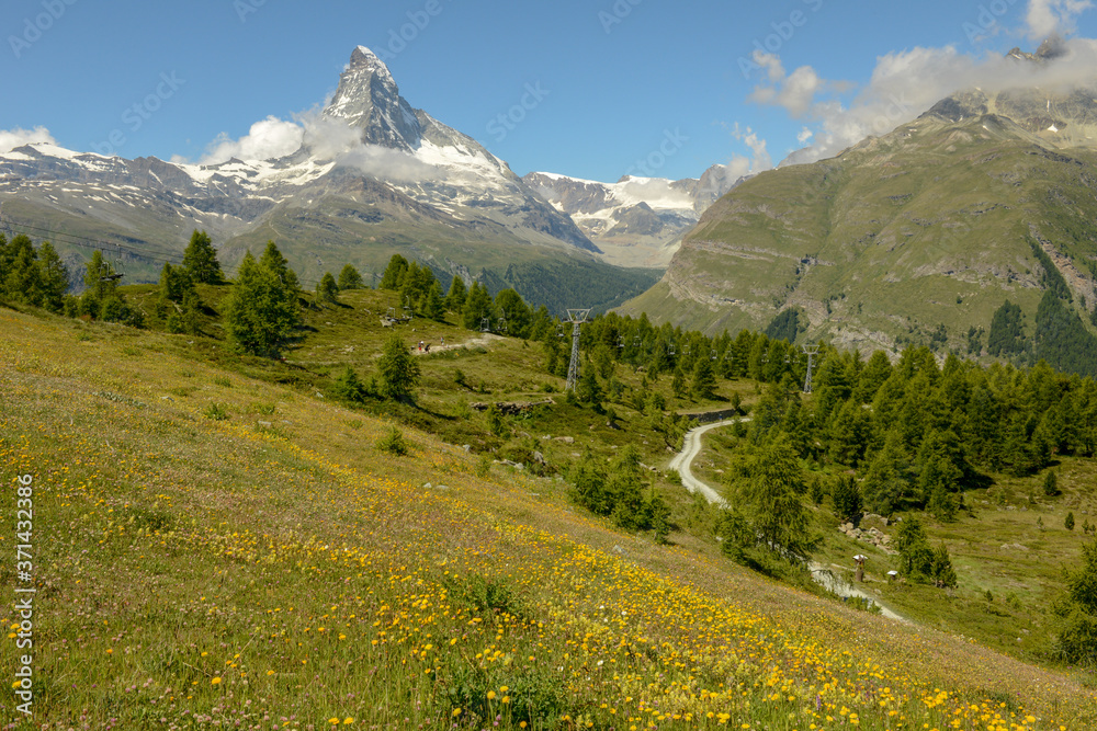 Landscape with mount Matterhorn over Zermatt in the Swiss alps