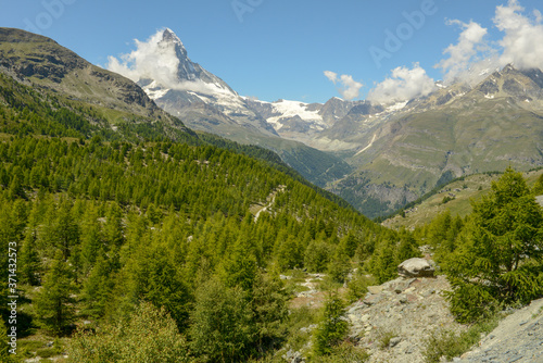 Landscape with mount Matterhorn over Zermatt in the Swiss alps