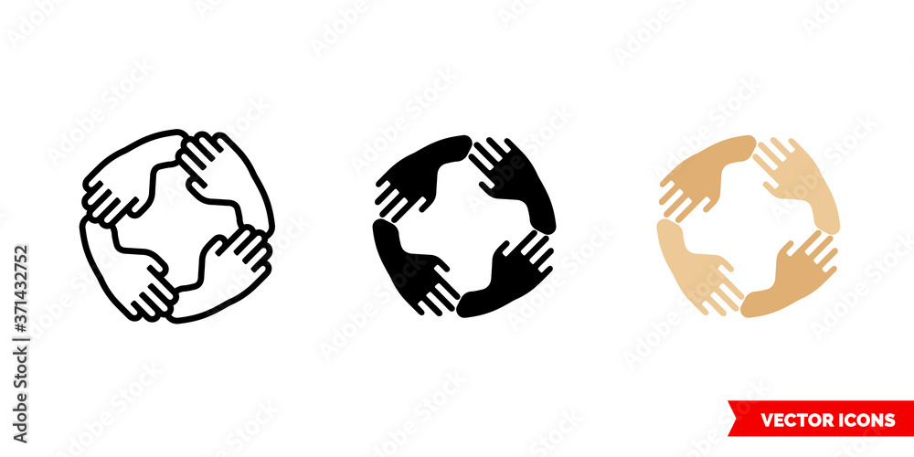 Unity icon of 3 types color, black and white, outline. Isolated vector