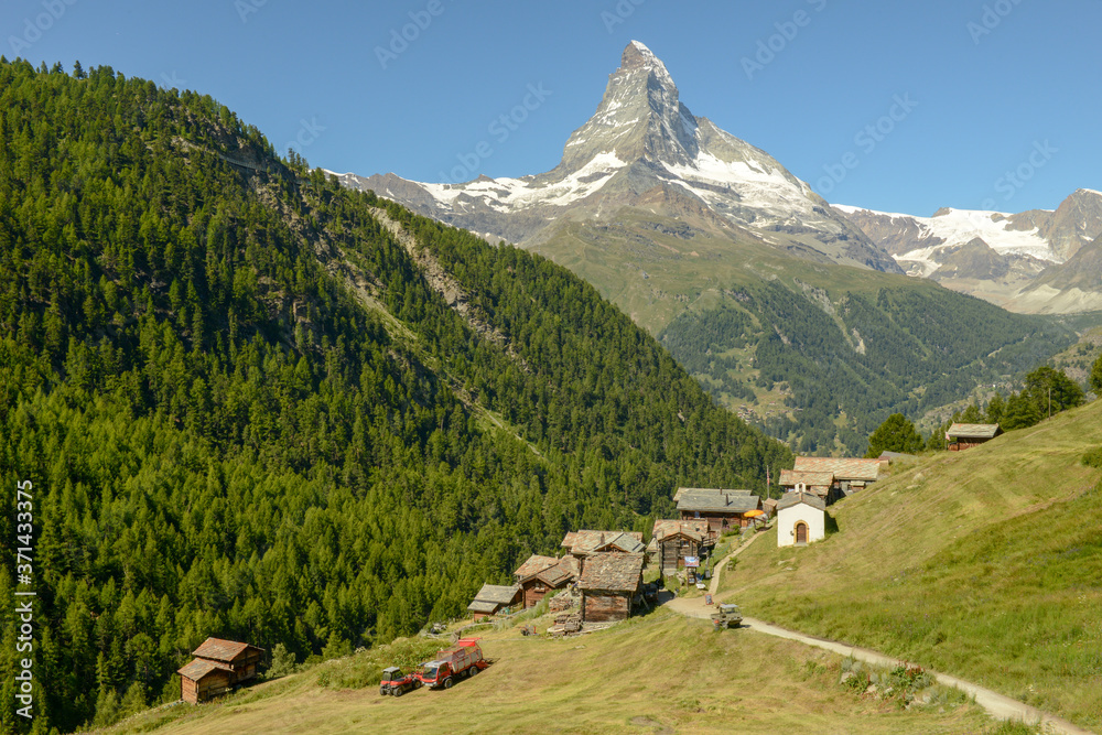 small mountain village over Zermatt on the Swiss alps