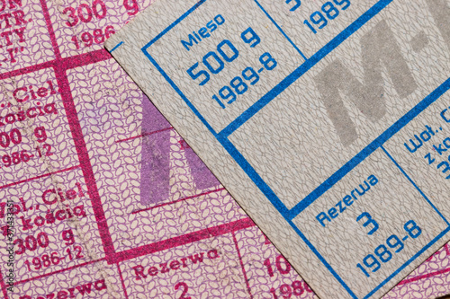 Food stamps and a voucher from the period of the Polish People's Republic