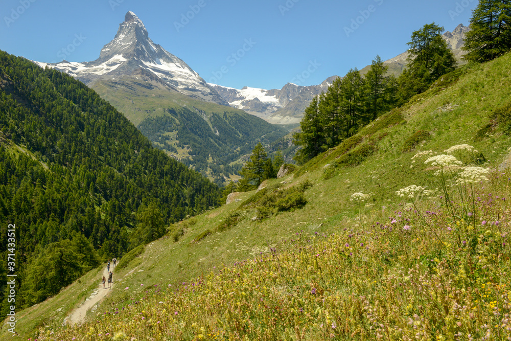 Landscape with mount Matterhorn over Zermatt in the Swiss alps Landscape with mount Matterhorn over Zermatt in the Swiss alps