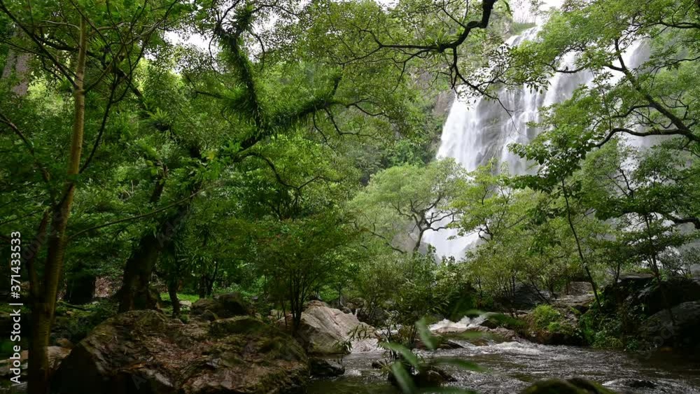 A beautiful waterfall deep in the tropical forest, steep mountain adventure in the rainforest. A beautiful waterfall deep in the tropical forest, steep mountain adventure in the rainforest.