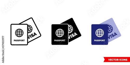 Visa icon of 3 types color, black and white, outline. Isolated vector sign symbol.