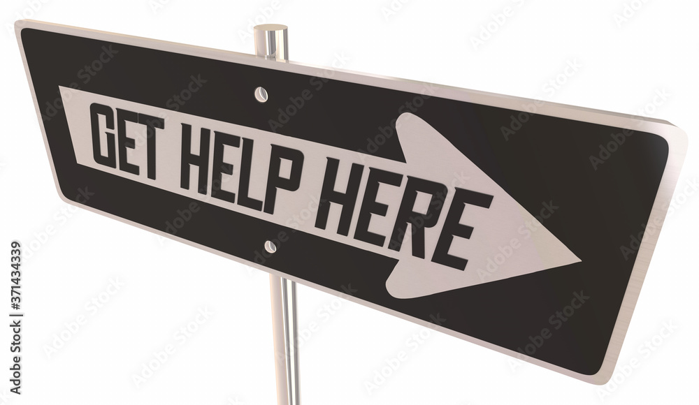 Tableau sur toile Get Help Here Road Arrow One Way Sign Guidance Direction 3d Illustration