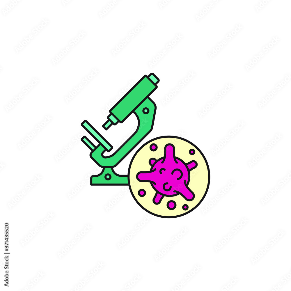 Virus, bacteria and microscope color line, linear icon, symbol, sign. coronavirus, COVID-19 icon, logo color on white background. 2019-ncov simple Virus, bacteria and microscope color line, linear icon, symbol, sign. coronavirus, COVID-19 icon, logo color on white background. 2019-ncov simple