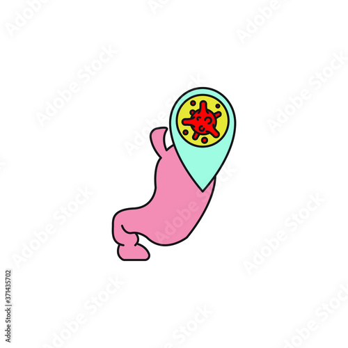 Virus, bacteria and stomach color line, linear icon, symbol, sign. coronavirus, COVID-19 icon, logo color on white background. 2019-ncov