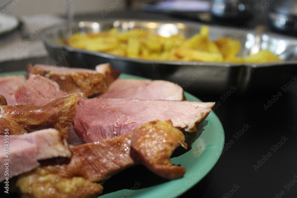 traditional alsatian food, kassler with fries traditional alsatian food, kassler with fries