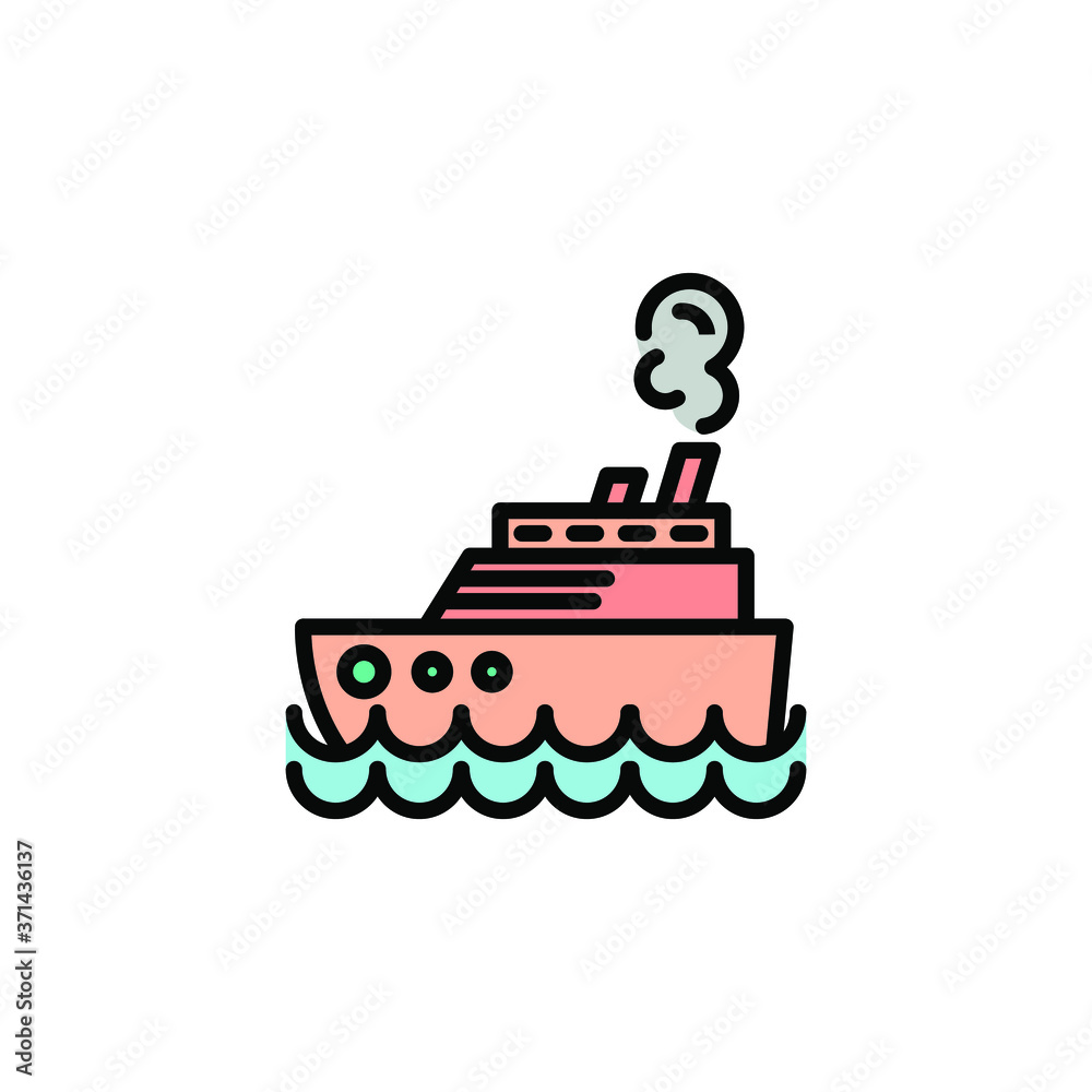 Steamship color, steamboat, Cruise sea ship icon thin line, linear, outline. Simple sign, logo. Steamship color, steamboat, Cruise sea ship icon thin line, linear, outline. Simple sign, logo.