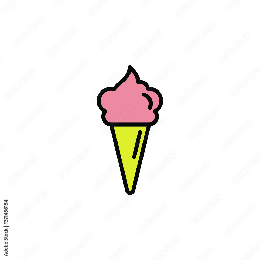 Ice cream in waffle cone color icon thin line, linear, outline. Simple sign, logo