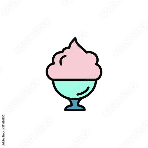 Ice cream in cup color icon thin line, linear, outline. dessert or sweetness in glass. simple sign, logo
