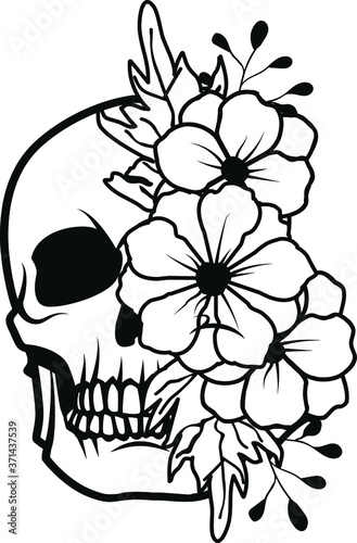 Vector Illustration of a Skull With Flowers