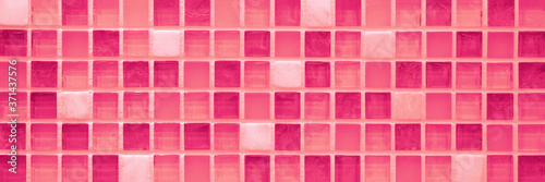 Magenta pink berry red white abstract grunge seamless glass square mosaic tile mirror wall texture background banner panorama