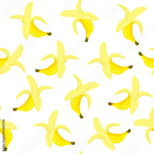 Seamless pattern with half peeled bananas isolated on white background - backdrop with ripe tropical fruit