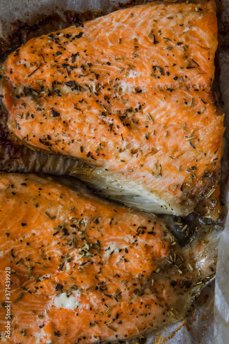 baked salmon in the oven with herbs