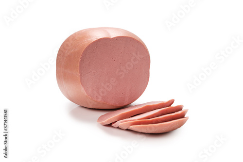 Boiled sausage isolated on white.