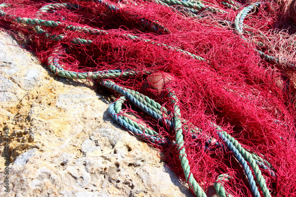 close-up fishing nets and ropes