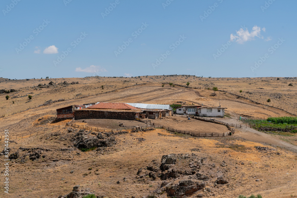 A sheep shelter and shepherd's house in the steppe, Ankara, Turkey