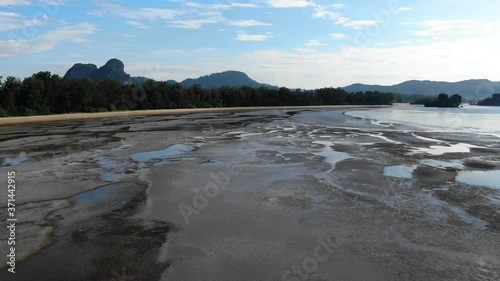 Wallpaper Mural Aerial view of sea coast with low water and texture on shore. Low tide in Thailand  Torontodigital.ca