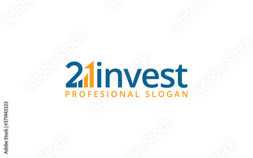 Word mark logo formed financial chart symbol with orange and blue color