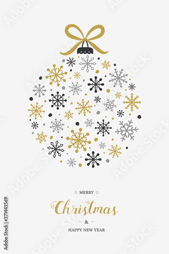 Christmas ball made of snowflakes. Xmas greeting card. Vector