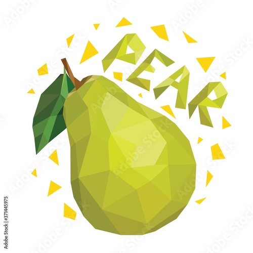 Low poly pear on white background. Poligonal vector illustration.