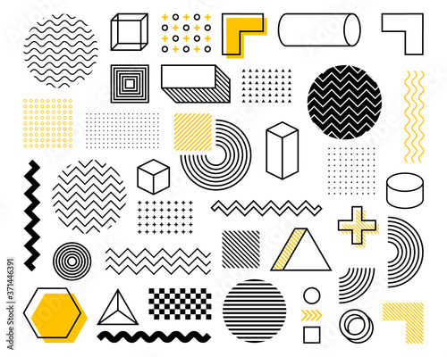 Geometric shape in vintage style. Bright color. Black abstract geometric background. Vector stock illustration.