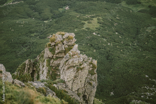 A herd of sheep grazing on a rocky hill