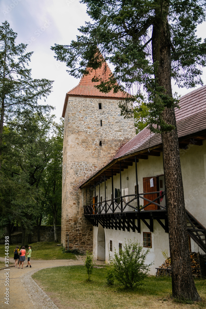 Medieval gothic castle Zvikov or Klingenberg on a rock above the confluence of the Vltava and Otava rivers, South Bohemia, Czech Republic