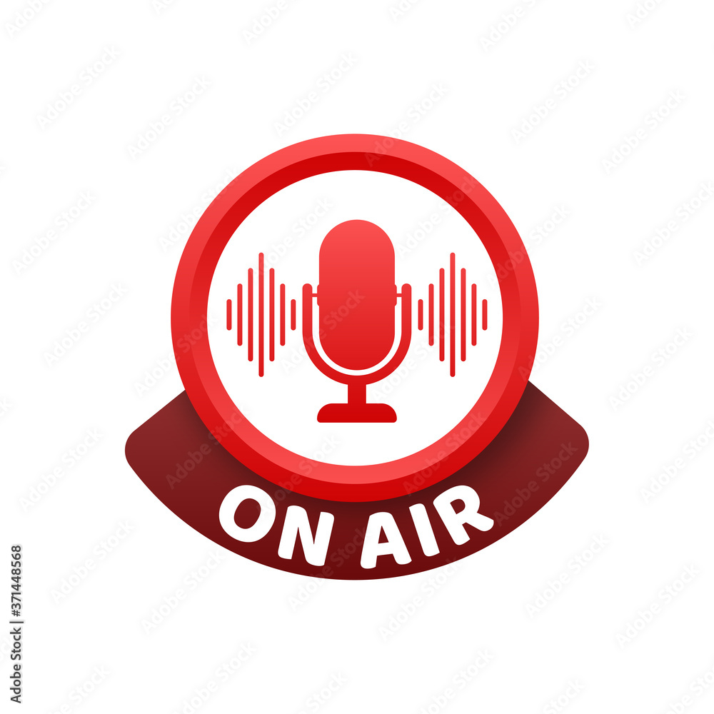Podcast icon like on air live. Podcast. Badge, icon, stamp, logo. Radio broadcasting or streaming. Vector illustration. Podcast icon like on air live. Podcast. Badge, icon, stamp, logo. Radio broadcasting or streaming. Vector illustration.