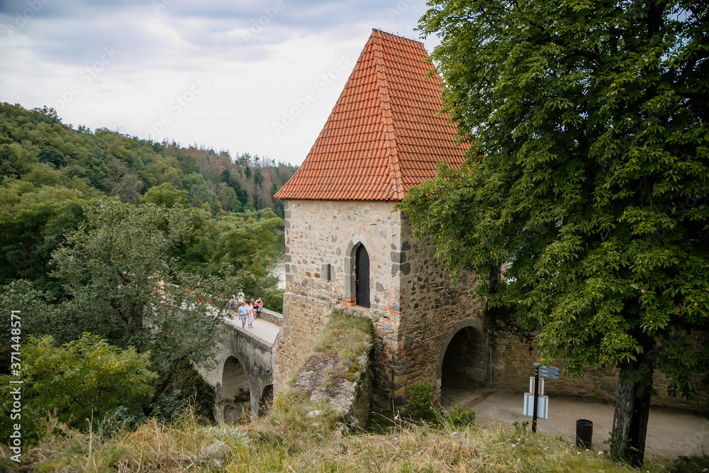 Medieval gothic castle Zvikov or Klingenberg on a rock above the confluence of the Vltava and Otava rivers, South Bohemia, Czech Republic