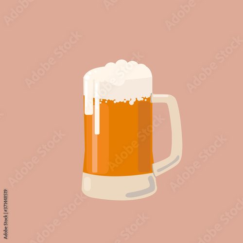 a mug with a handle of beer foam and light beer.