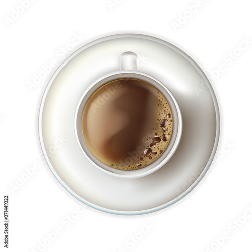 Hot coffee with foam and saucer