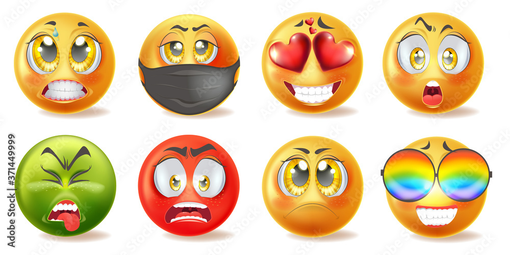 Set of realistic emoticons with different faces Set of realistic emoticons with different faces