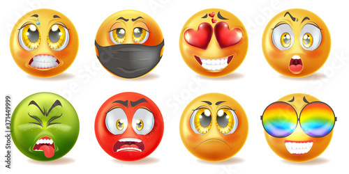 Set of realistic emoticons with different faces