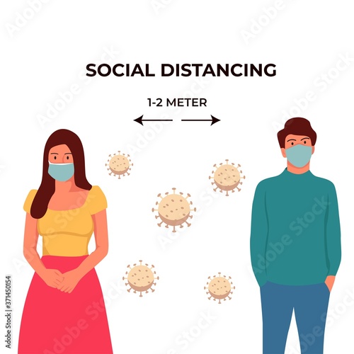 Social distancing illustration concept. keep distance in public society to protect from COVID-19 outbreak