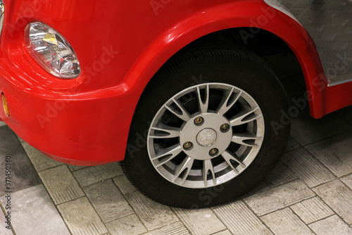 Car wheel on a car close-up.