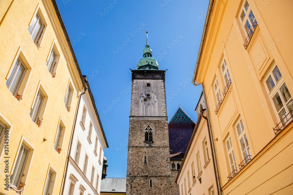 Tower of the Church of St. James the Greater, Jihlava, Czech Republic. July 05, 2020