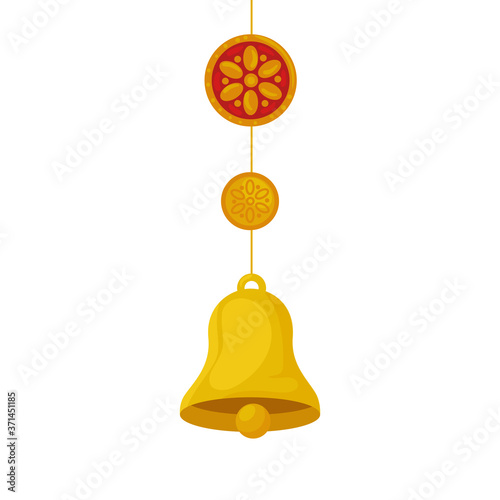 golden bell hanging, in white background vector illustration design