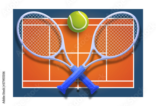 tennis club racket cross ball on orange court game competition vector illustration