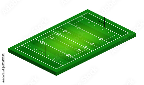 Vector flat isometric view of rugby field illustration. Abstract isometric sport illustration