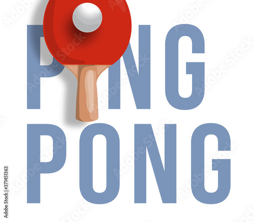 Abstract illustration of ping pong racket isolated on light background.Text ping pong. Vector design table tennis.