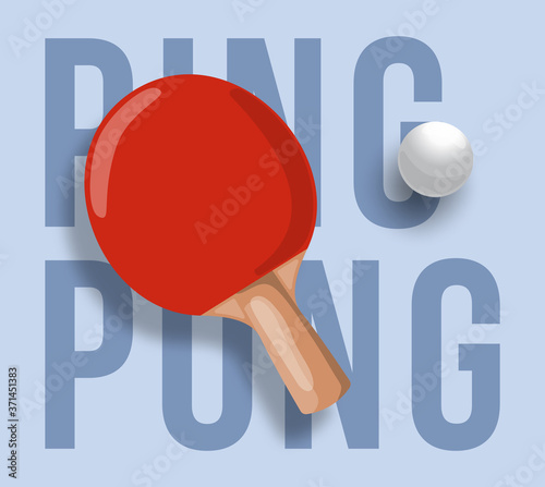 Abstract illustration of ping pong racket isolated on light background.Text ping pong. Vector design table tennis.