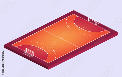 Isometric Field for handball. Orange Outline of lines handball field Vector illustration.