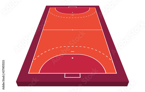 Perspective view Field for handball. Orange Outline of lines handball field Vector illustration.