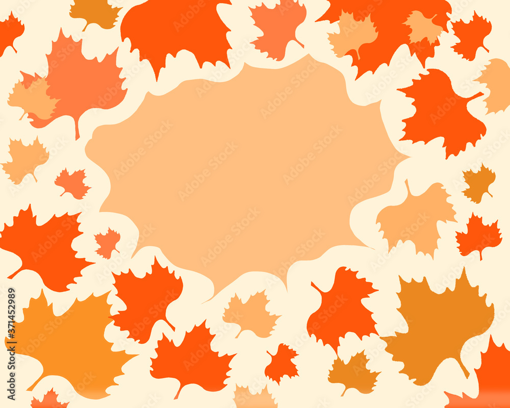 Autumn background with maple leaves drawing in orange tones.