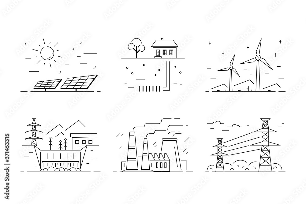 Set of energy types logo templates, flat style icon design.