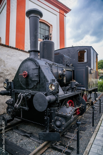 Small retro steam railway locomotive Krauss München manufactured in 1897, Litomerice, Czech Republic.