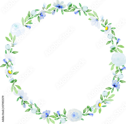 Wallpaper Mural Light vintage flower and green leaves wreath painting watercolor illustration vector Torontodigital.ca